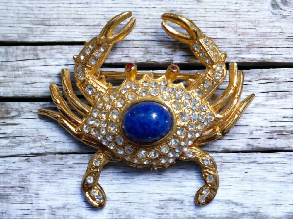 Vintage Kenneth Jay Lane watch Crab brooch